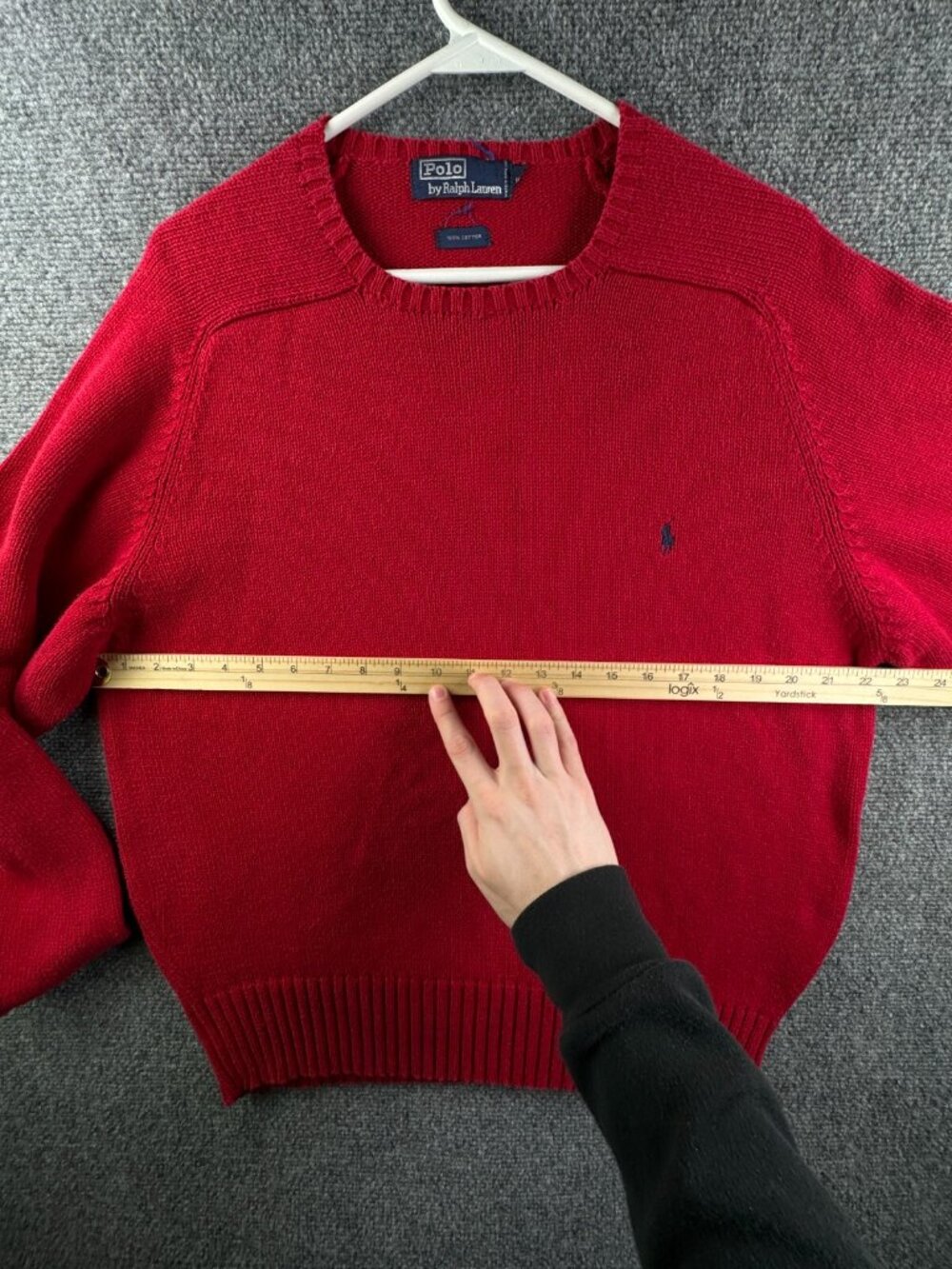 VTG Polo Ralph Lauren Red Knit Sweater Cotton Large Pullover Crew Neck Adult - Picture 4 of 10